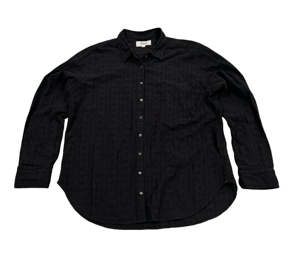 Xirena Beau Black Shirt Womens Size L Embroidered Eyelet Cotton Long Sleeve